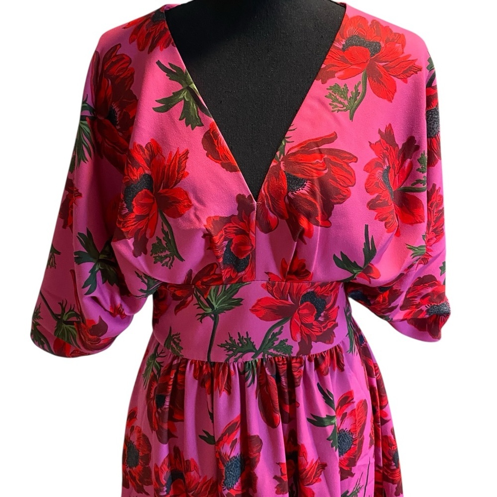 Alexia Admor Pink Floral Midi Dress with Red Blooms - Picture 5 of 9